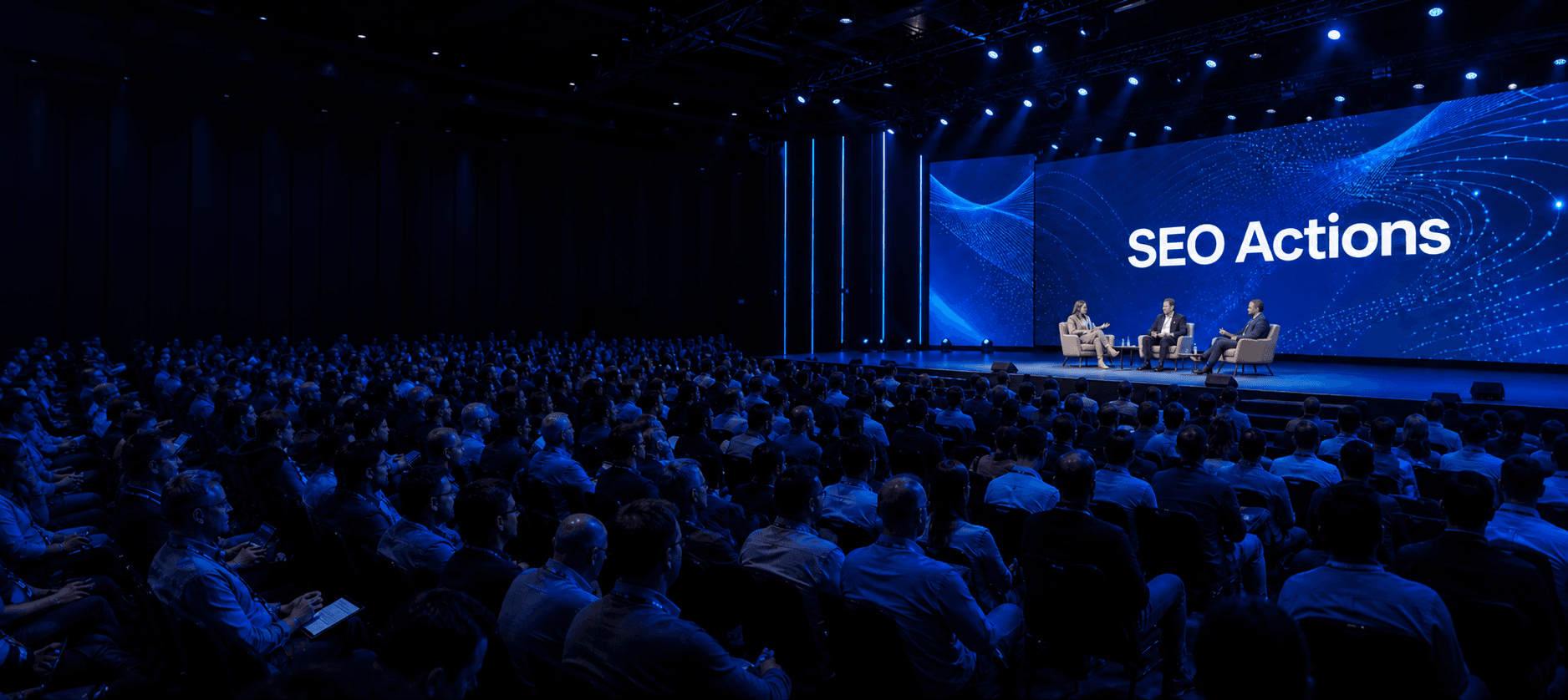 SEO Actions conference with a live panel and audience